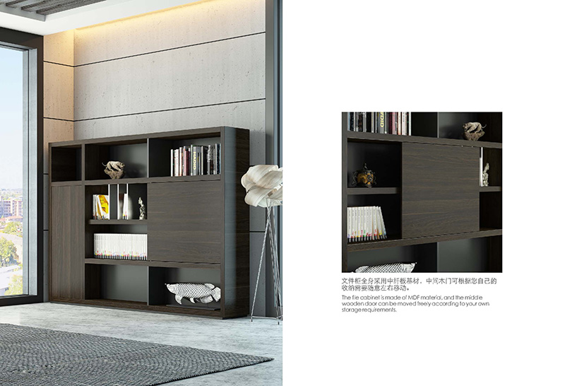 文件柜全身采用中纖板基材，中間門板可以根據(jù)自己的需求隨意左右移動