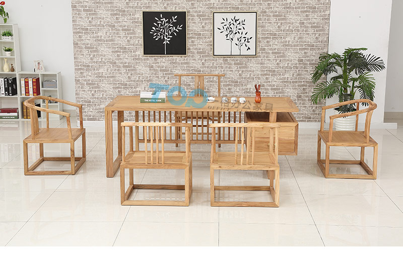 茶桌采用榫卯工藝鏈接，打造出優(yōu)美的曲線，簡(jiǎn)約環(huán)保