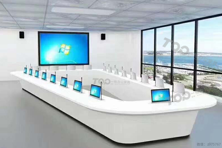 乳白色烤漆7米帶升降屏會議桌.jpg 乳白色烤漆7米帶升降屏會議桌.jpg